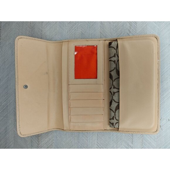 Coach Signature Canvas Women's Leather Wallet Checkbook Beige Brown - Picture 2 of 12